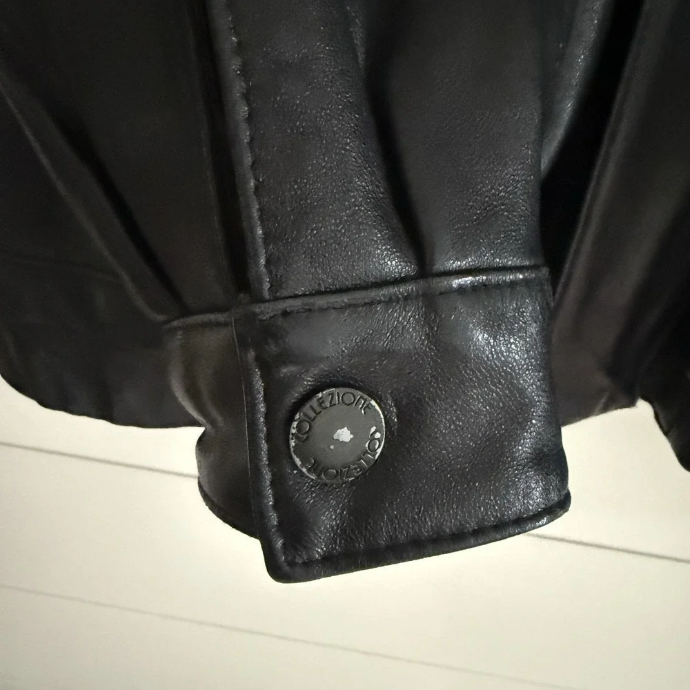 Vintage Collezione Black Leather Bomber Jacket Men's Size Large Full Zip EUC